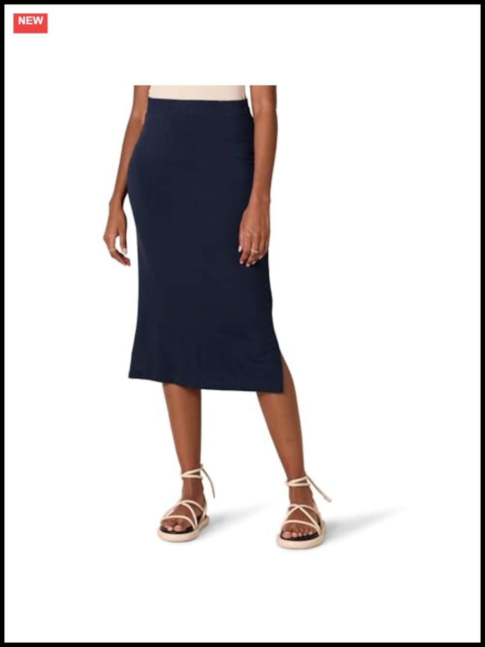 Pull-On Knit Midi Skirt with Elastic Waist and Slits